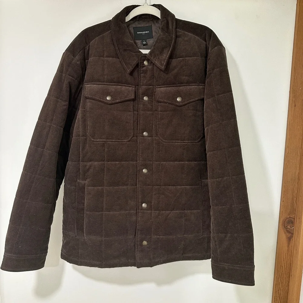 Banana Republic Mens Corduroy Quilted Shirt Jacket Large Brown Puffer Workwear